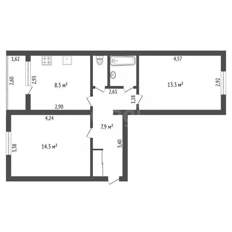 2-к кв. Амурская область, Благовещенск ул. Калинина, 110 (48.6 м) - Фото 2