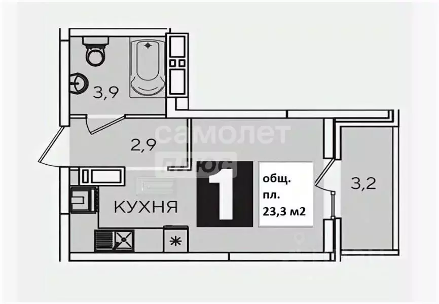 Студия Краснодарский край, Краснодар ул. Западный обход, 57к2 (23.3 м) - Фото 2
