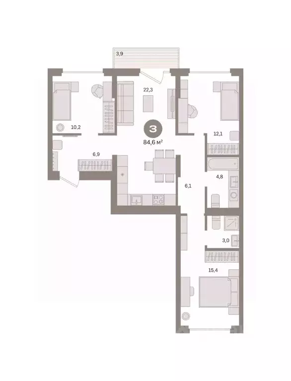 3-к кв. Омская область, Омск  (84.62 м) - Фото 2