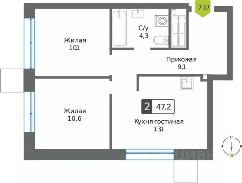 2-к кв. Московская область, Красногорск Чернево-2 мкр,  (47.2 м) - Фото 1