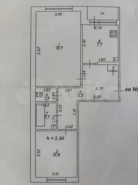 2-к. квартира, 53,9 м, 5/5 эт. - Фото 0