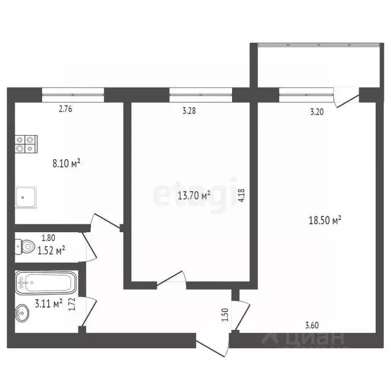 2-к кв. Тюменская область, Тюмень ул. Елизарова, 8 (50.5 м) - Фото 1