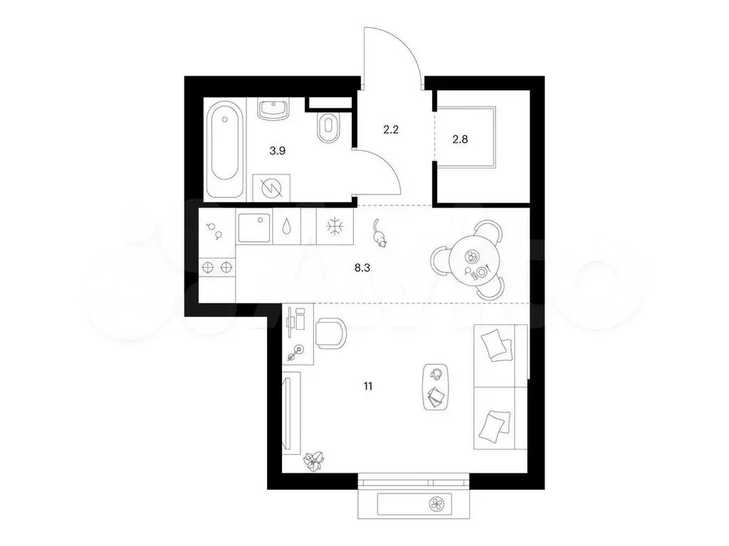 Квартира-студия, 28,6 м, 9/14 эт. - Фото 0