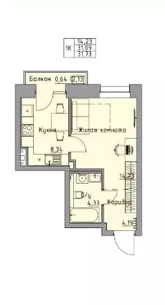 Продаётся 1-к квартира, 31.7 м - Фото 0