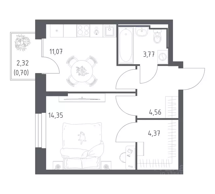 1-к кв. Татарстан, Казань проезд Владимира Шнеппа (38.82 м) - Фото 1