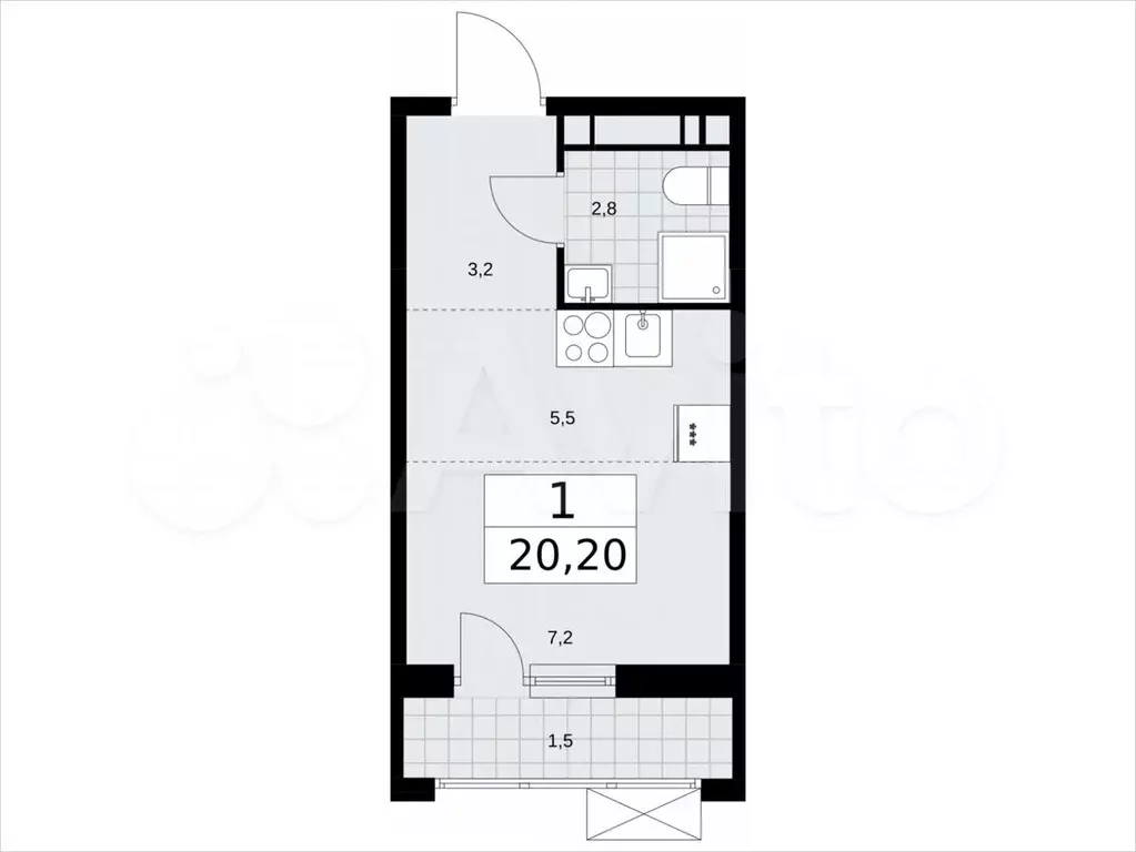 Квартира-студия, 20,2м, 13/16эт. - Фото 1