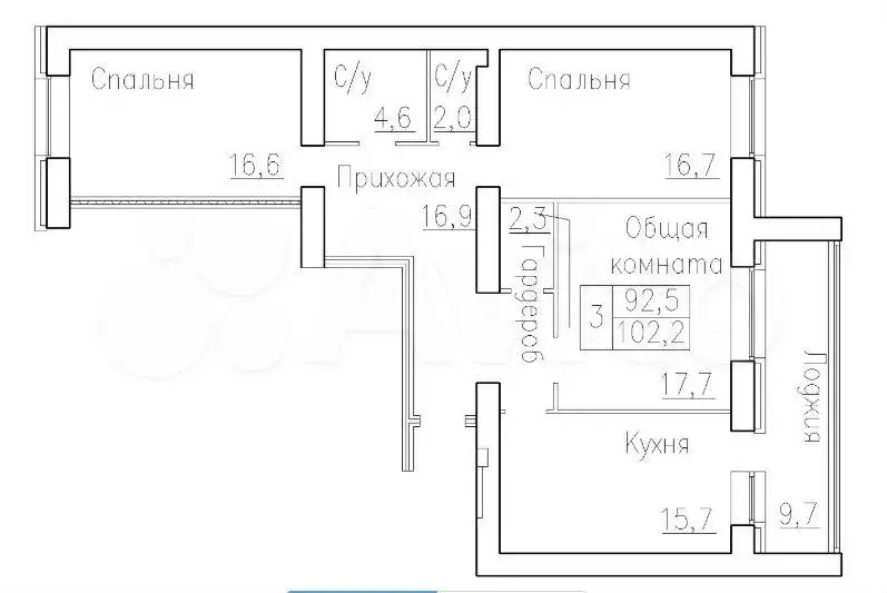3-к. квартира, 102,2 м, 4/10 эт. - Фото 0