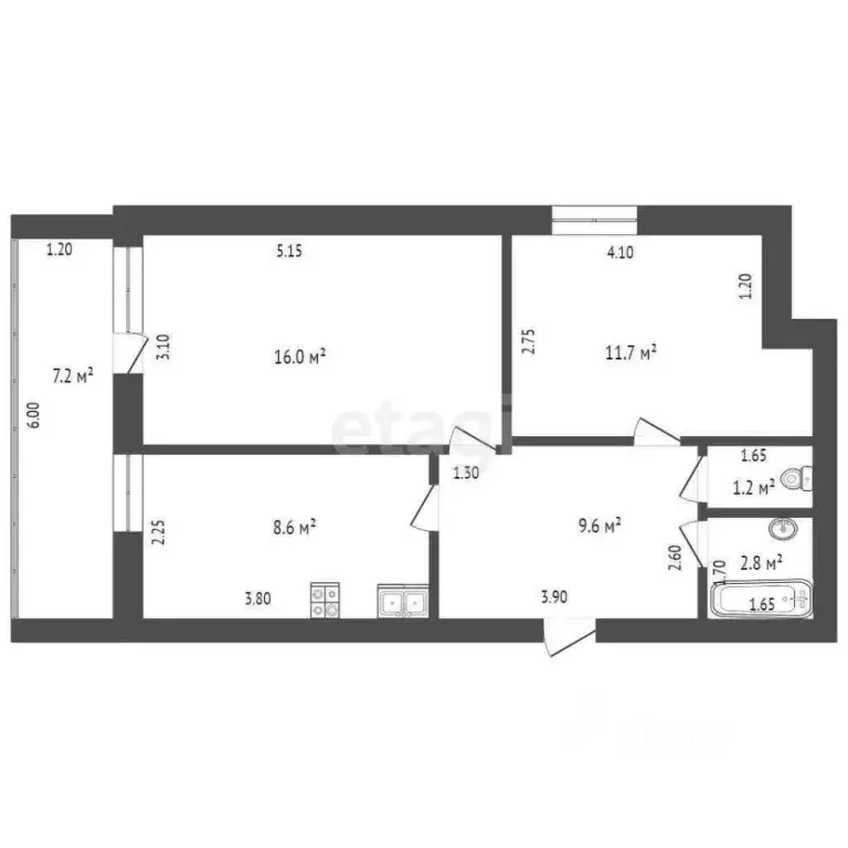 2-к кв. Тюменская область, с. Исетское ул. Федосова, 2 (54.0 м) - Фото 1