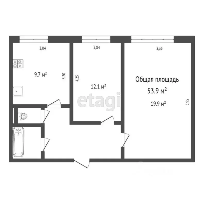 2-к кв. Томская область, Томск Красноармейская ул., 16 (54.0 м) - Фото 1