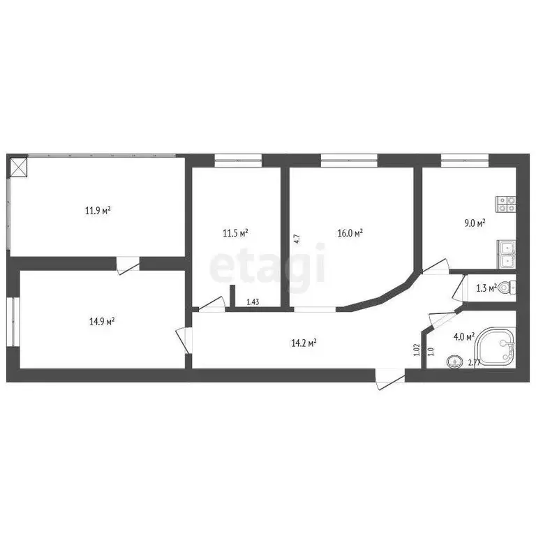 3-комнатная квартира: Стерлитамак, проспект Октября, 87 (70.9 м) - Фото 1