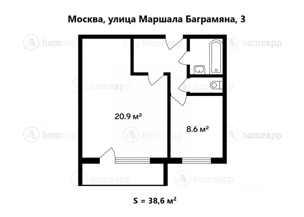 1-к кв. Москва ул. Маршала Баграмяна, 3 (38.6 м) - Фото 1