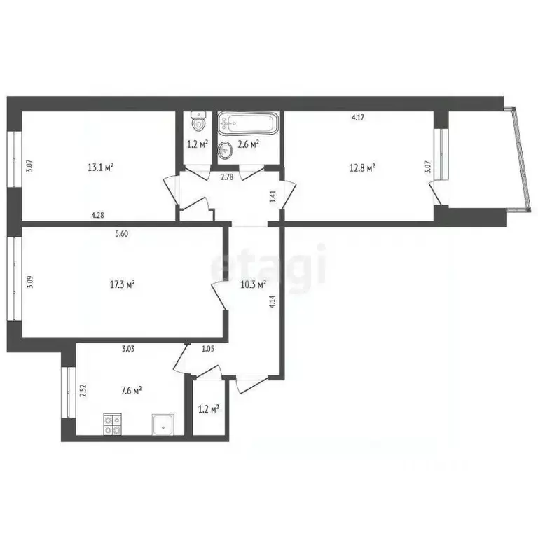 3-к кв. Хабаровский край, Хабаровск ул. Дикопольцева, 64 (66.7 м) - Фото 2