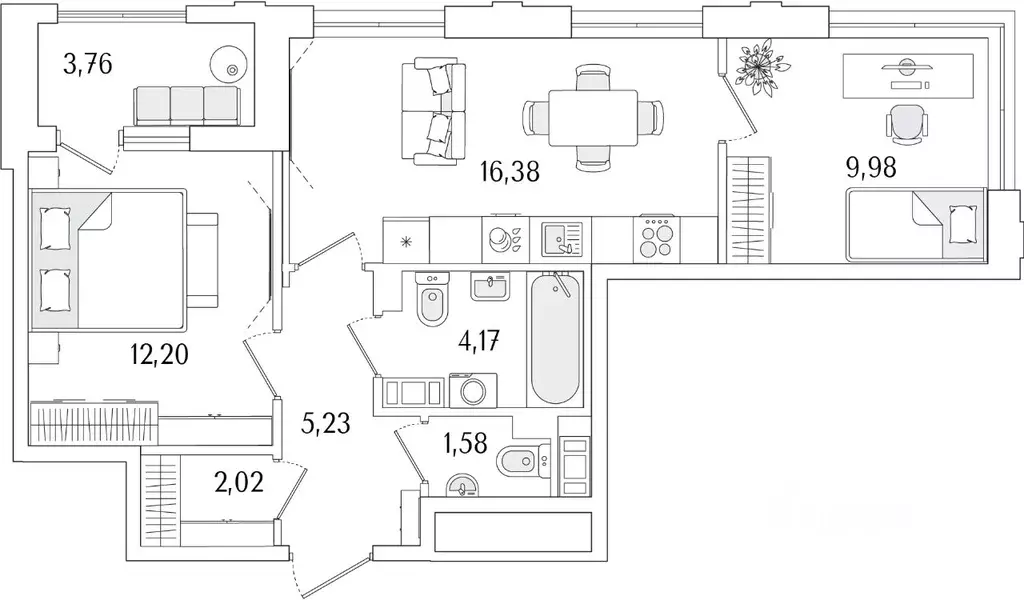 2-к кв. Санкт-Петербург ул. Фучика, 12к2Г1 (53.44 м) - Фото 0