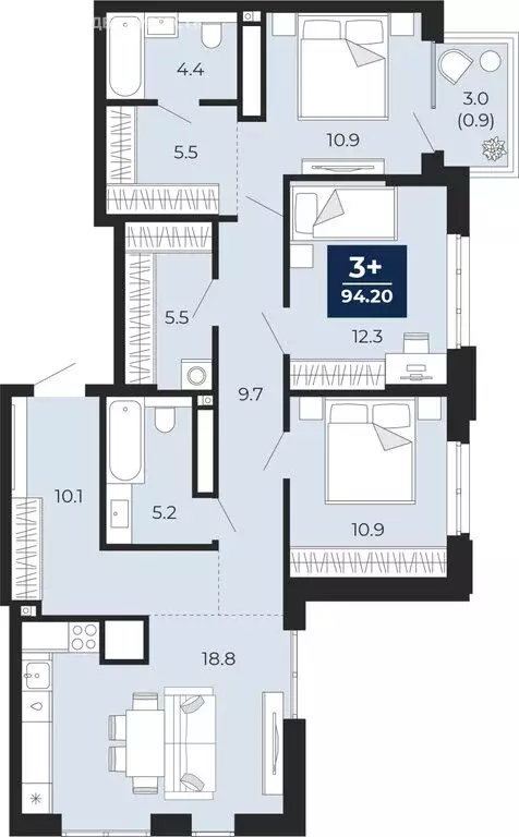 3-комнатная квартира: Тюмень, улица Тимофея Чаркова, 77/1 (96.3 м) - Фото 1