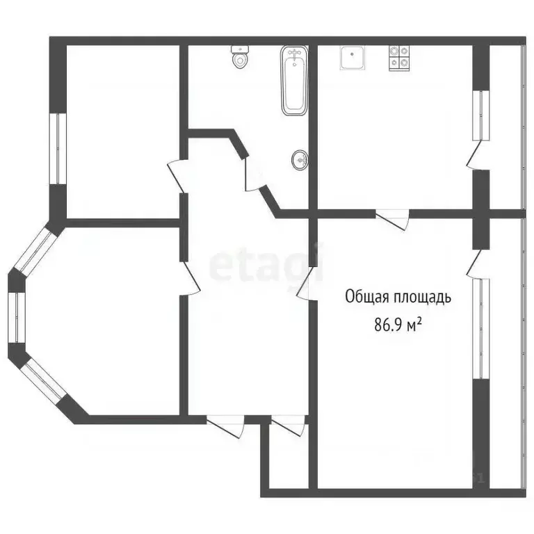3-к кв. Томская область, Томск пер. Макушина, 14/1 (86.9 м) - Фото 1