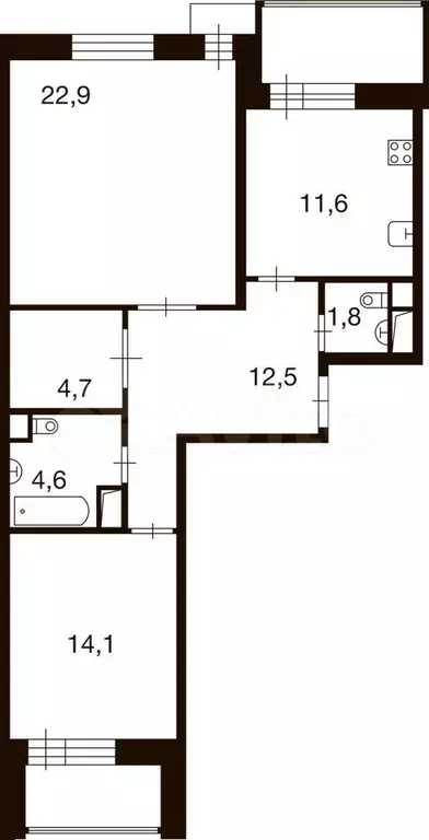 2-к. квартира, 72,1 м, 5/9 эт. - Фото 0