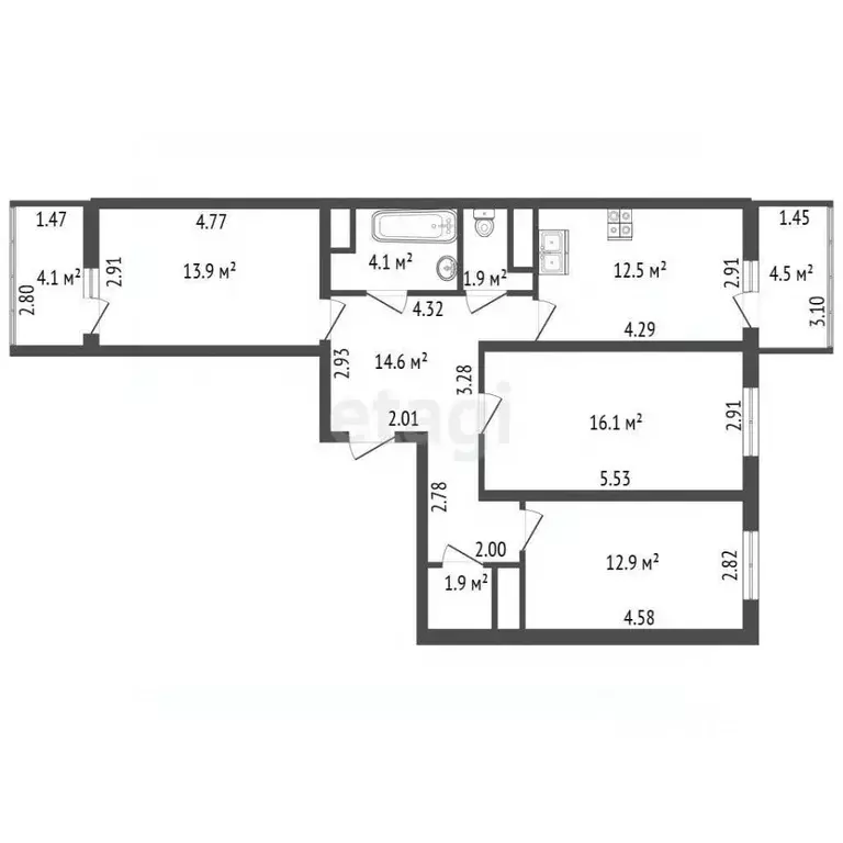 3-к кв. Санкт-Петербург Глухарская ул., 20 (77.9 м) - Фото 1