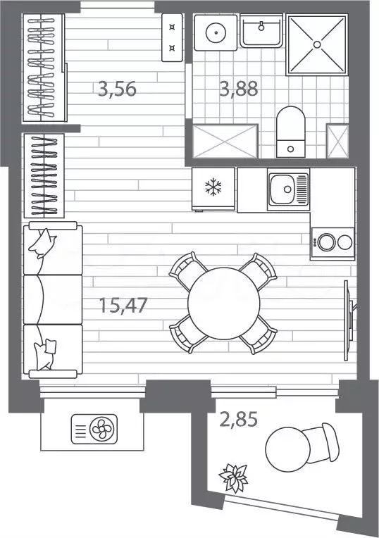 Квартира-студия, 23,8 м, 4/13 эт. - Фото 1