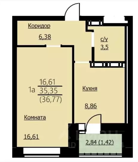 1-к кв. Ярославская область, Ярославль Красноборская ул., 38к3 (36.77 ... - Фото 0