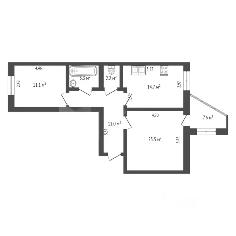 2-к кв. Тюменская область, Тюмень ул. Беляева, 37 (70.0 м) - Фото 1