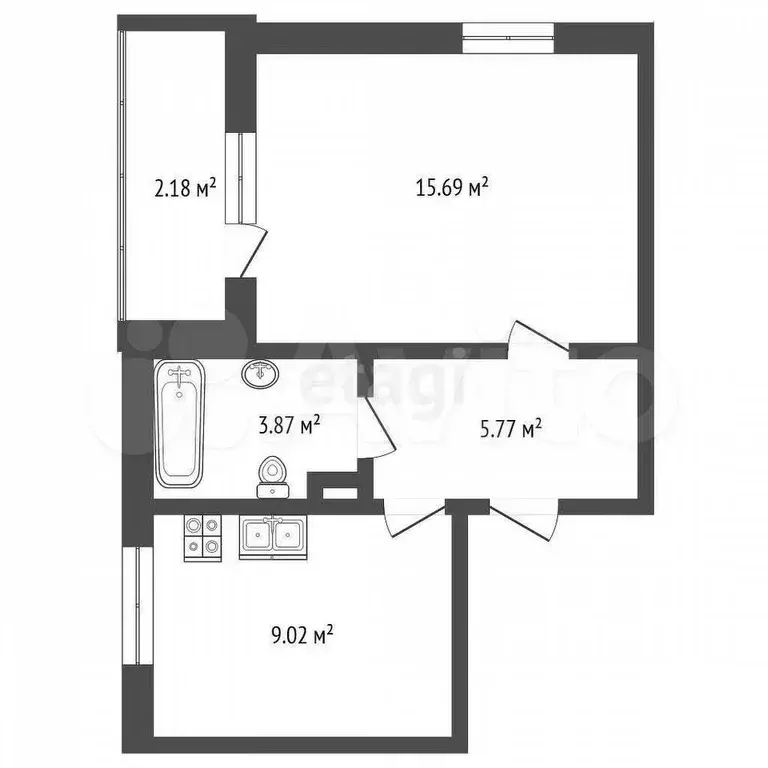 1-к. квартира, 34,1 м, 4/5 эт. - Фото 0
