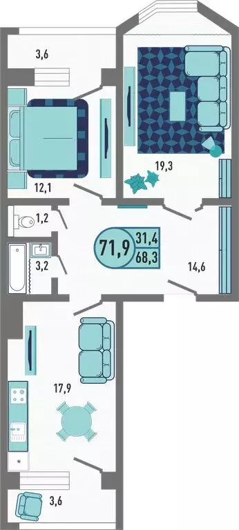 2-комнатная квартира: Липецк, Минская улица, 4Ак1 (71.9 м) - Фото 1