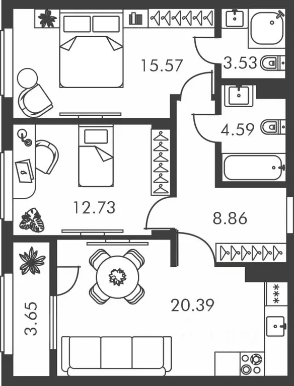 2-к кв. Тульская область, Тула ул. Карпова, 103А (69.32 м) - Фото 0