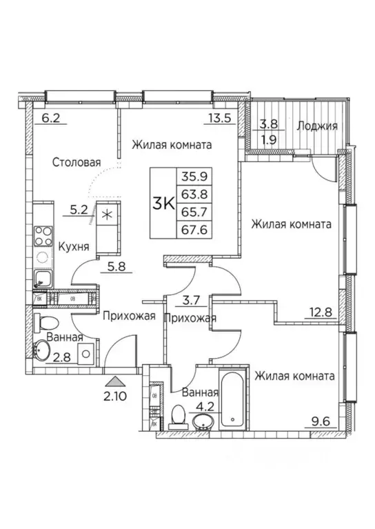 3-к кв. Приморский край, Владивосток ул. Расула Гамзатова, 7к2 (67.6 ... - Фото 0