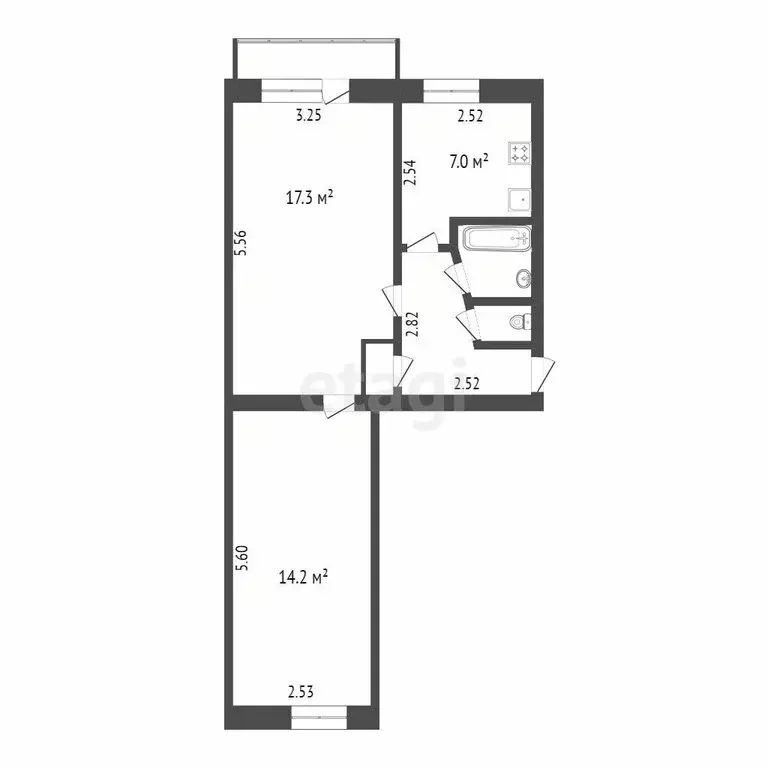 2-комнатная квартира: Тюмень, улица Карла Маркса, 123 (46.4 м) - Фото 1