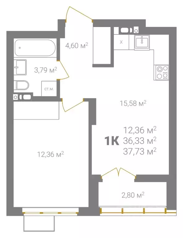 1-к кв. Нижегородская область, Нижний Новгород Ветеринарная ул. (37.73 ... - Фото 2