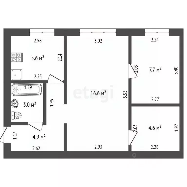 2-к кв. Башкортостан, Стерлитамак просп. Ленина, 26 (42.4 м) - Фото 1