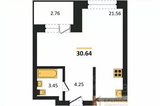 Студия Воронежская область, Воронеж Транспортная ул., 58 (30.64 м) - Фото 0