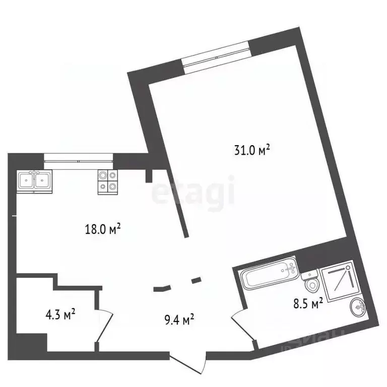 1-к кв. Тюменская область, Тюмень ул. Щербакова, 2к2 (69.3 м) - Фото 2