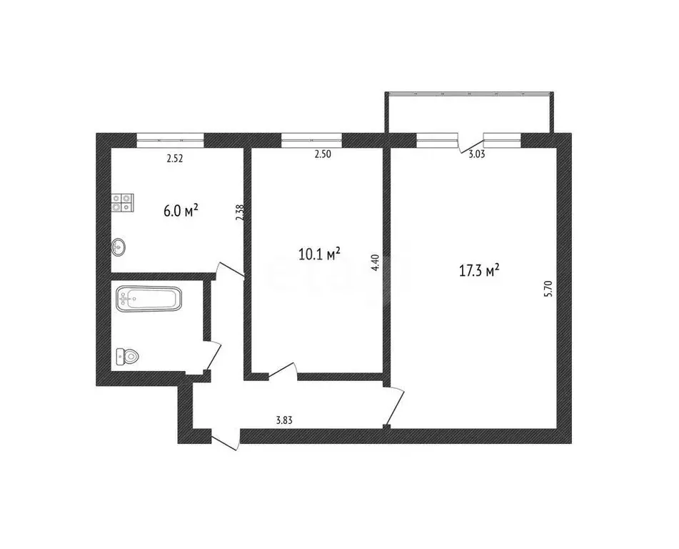 2-комнатная квартира: Салават, Октябрьская улица, 13 (42.2 м) - Фото 1