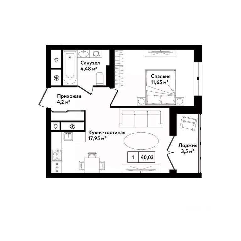 1-к кв. Тульская область, Тула ул. Седова, 26к2 (43.1 м) - Фото 1