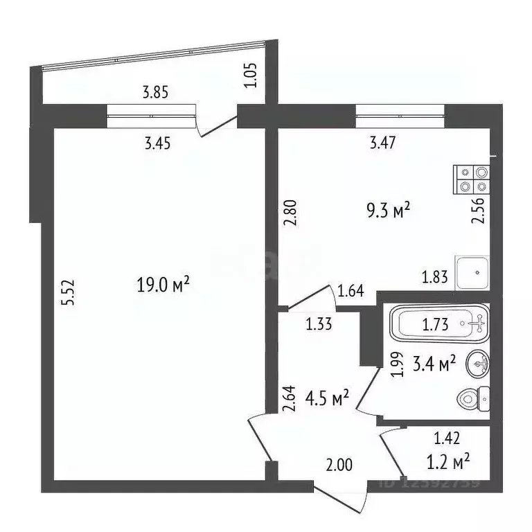 1-к кв. Тамбовская область, Тамбов Астраханская ул., 195к4 (35.0 м) - Фото 2