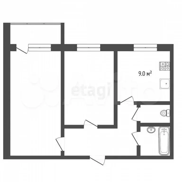 2-к. квартира, 50,7 м, 7/9 эт. - Фото 0