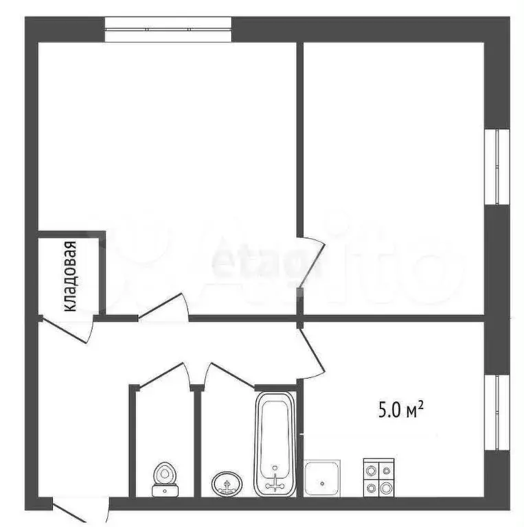 2-к. квартира, 40,6 м, 1/5 эт. - Фото 0