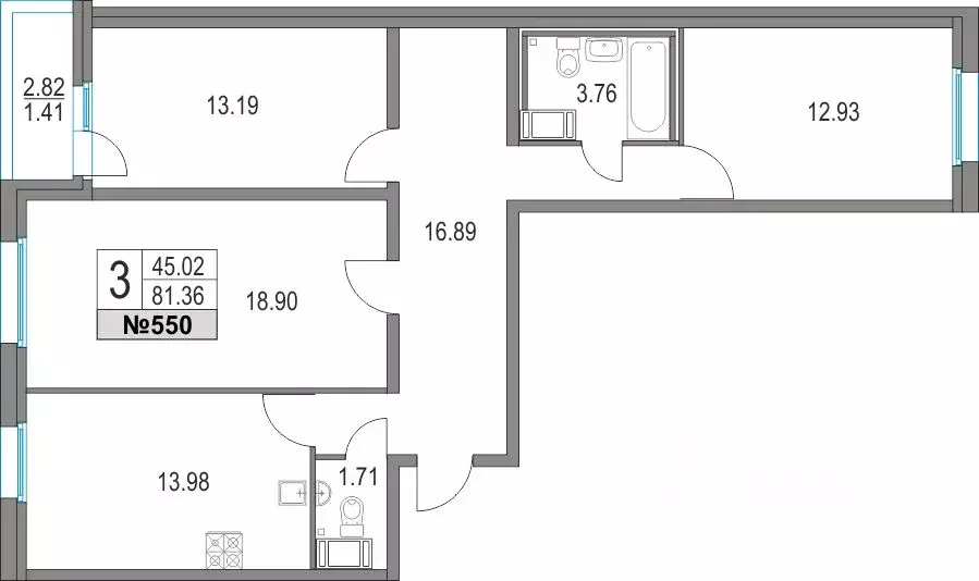 3-к кв. Санкт-Петербург Богатырский просп., 2А (81.36 м) - Фото 0