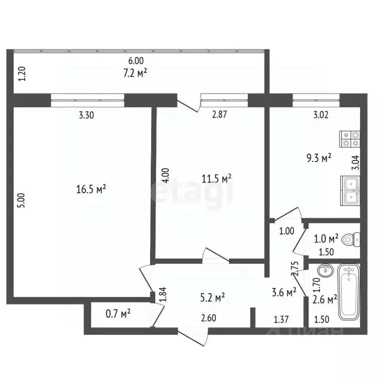 2-к кв. Татарстан, Альметьевск ул. Герцена, 96 (50.4 м) - Фото 2