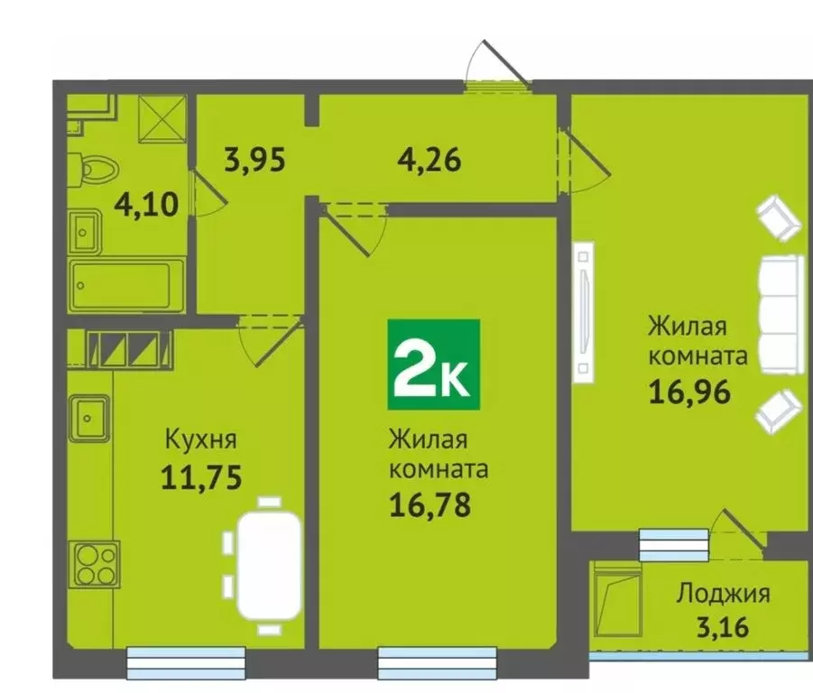 2-комнатная квартира: посёлок городского типа Медведево, улица Дмитрия ... - Фото 1