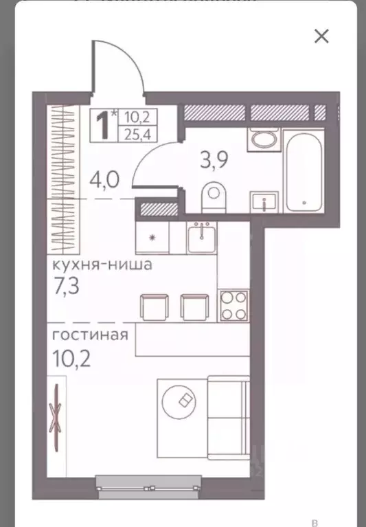 Студия Пермский край, Пермь ул. Серебристая, 3 (25.3 м) - Фото 1