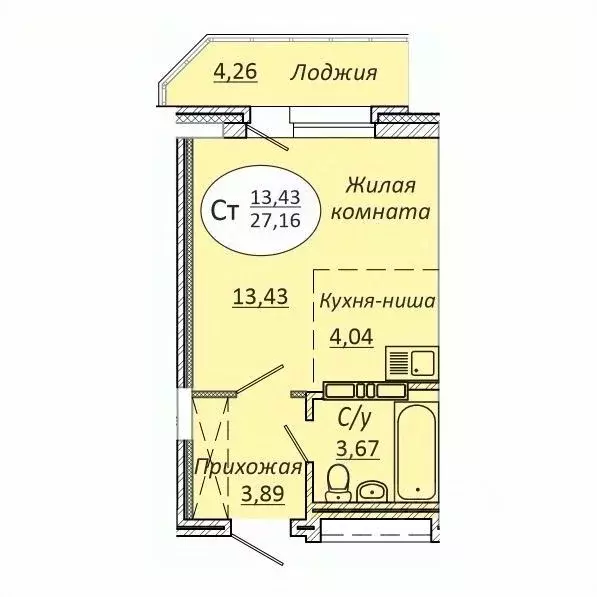 Студия Новосибирская область, Новосибирск 2-я Воинская ул., 51 (27.16 ... - Фото 0