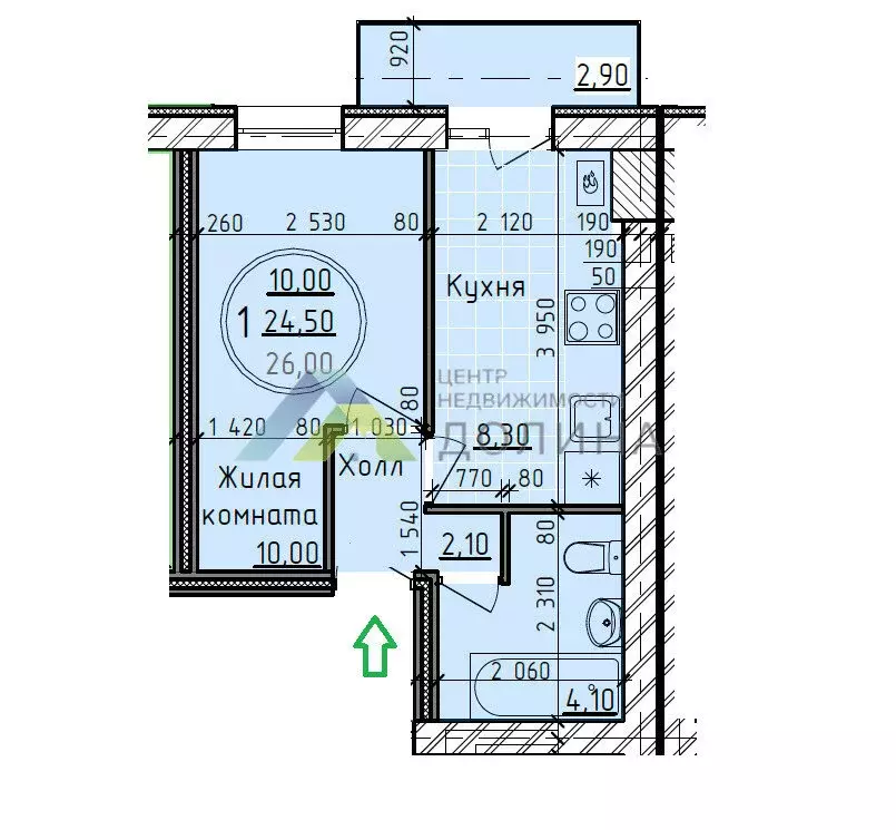 1-комнатная квартира: Волгоград, улица Степанищева, 8 (24.6 м) - Фото 1