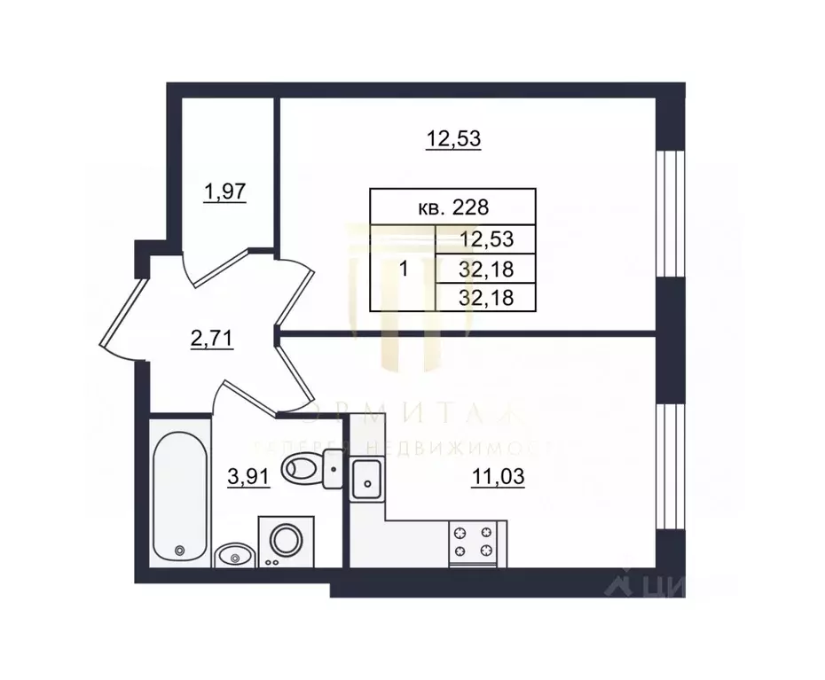 1-к кв. Санкт-Петербург Сосновая Поляна исторический район,  (32.2 м) - Фото 2