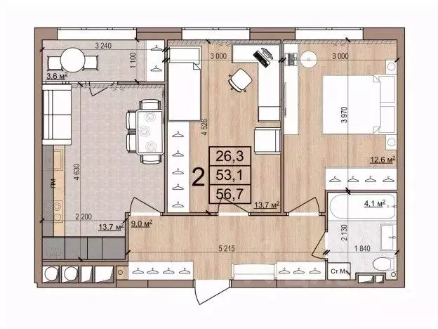 2-к кв. Рязанская область, Рязань Медицинская ул., 3 (56.7 м) - Фото 0