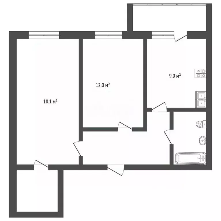 2-к кв. Забайкальский край, Чита пос. Текстильщиков, 3-й мкр, 12 (53.5 ... - Фото 2