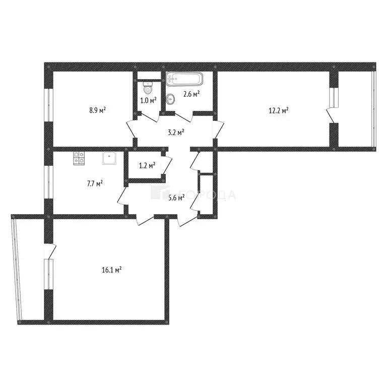 3-комнатная квартира: Барнаул, 5-й Кооперативный проезд, 10А (62 м) - Фото 2