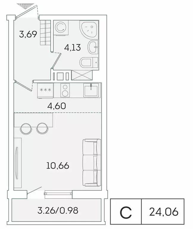 Квартира-студия: Мурино, Екатерининская улица, 11 (23 м) - Фото 1