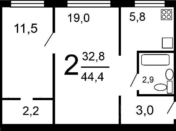 2-к кв. Иркутская область, Иркутск Приморский мкр, 23 (43.8 м) - Фото 2